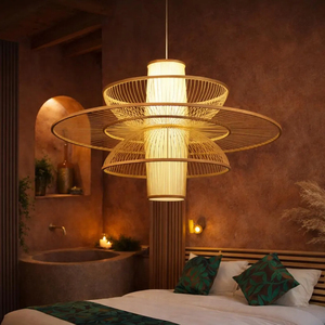 Lampe suspendue en bambou superposé, style scandinave Japandi, en rotin, éclairage naturel fait main, fournisseur en gros - Product Image 4