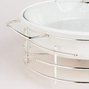 Ensemble de réchauds de buffet en céramique blanche de luxe avec couvercle en verre et support en acier inoxydable chromé, chauffe-plats carré pour mariage et réceptions - Product Image 6