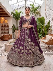 Premium Chinon Silk <b>Sequins</b> and Zari Embroidered Lehenga Choli with Dupatta | Semi Stitched 3.5 Meter <b>Flare</b> Wedding Bridal Party - Product Image 2