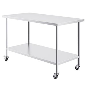 Banco da Lavoro in Acciaio Inox Resistente 30 X 60 X 38 Pollici con 4 Ruote e 3 Livelli di Altezza Regolabili per Preparazione Alimenti - Product Image 1