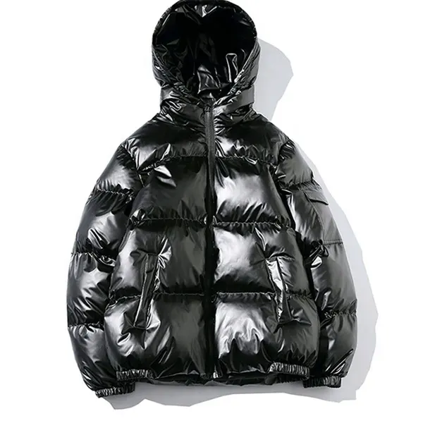 2022 Hooded Silver bubble jacket Heavy Designer High Quality Logo Oversized Bubble Winter Black Custom Men Shiny Puffer Jacket