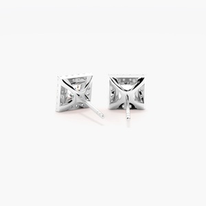 BRILLIANT DIAMANT Boucles d'oreilles clous en diamant de laboratoire Princess Halo 0,12 carat Or 14K plaqué rhodium Certifié IGI Taille brillant - Product Image 2