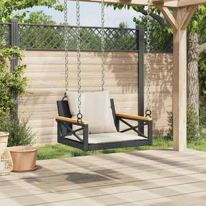 Panca a dondolo in polyrattan nero da 63x62x40 cm con cuscini per patio - Product Image 3