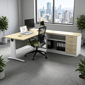 Bureau de direction moderne et durable avec armoire de rangement, chaise ergonomique, plateau en bois, design contemporain, configuration autonome pour - Product Image 4