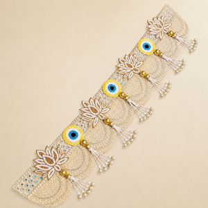 Décoration de porte artisanale Lotus Evil Eye Bandhanwar Toran avec pompon de perles et dentelle dorée pour mariage et fêtes, décoration de la maison - Product Image 4