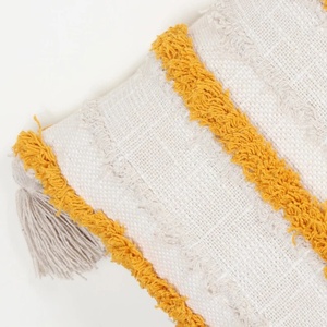 Modern Embroidered Texture <b>Boho</b> Off-White Mustard Yellow Fringe 100% Cotton Customizable Zipper Closure <b>Cushion</b> <b>Cover</b> Soft Home - Product Image 2