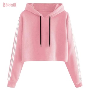 Sudadera corta con capucha para mujer, de manga larga, a rayas - Product Image 3