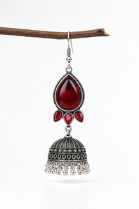 Factory Direct Pink Teardrop Stone Jhumka <b>Earrings</b> for Women Antique <b>Silver</b> Tone Ghungroo Bell Indian Tribal Statement Jewelry - Product Image 4