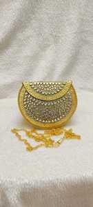 Handcrafted Metal & Pearl Kundan <b>Mirror</b> Work Mosaic Bags with Ornate Detailing for Festive Fashion Gifting and Evening Parties - Product Image 3