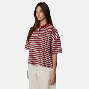 Polo de manga corta a rayas rojas y blancas para mujer, informal, de punto, corte regular - Product Image 1