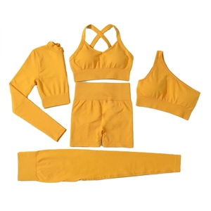 custom Seamless Solid Breathable Eco-Friendly Elastic Waist 5-Piece Women's Yoga Active wear Gym Fitness Workout Sets - Product Image 5