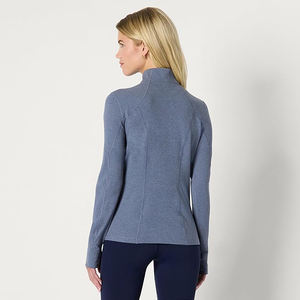 Veste de yoga respirante à manches longues et fermeture éclair intégrale en nylon pour femme, col montant, coupe ajustée, séchage rapide, idéale pour le fitness, la gym et la course à pied - Product Image 4