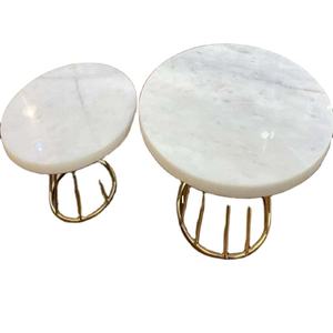 Ensemble de 2 Tables modernes en marbre pour la maison, le salon, la salle à manger, table décorative en métal doré, couleur Unique, meubles latéraux - Product Image 1