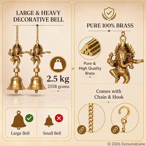 Large Brass Ganesha Hanging Bell 2.5kg Pure <b>Metal</b> Decorative Chime With Chain Hook - Product Image 5