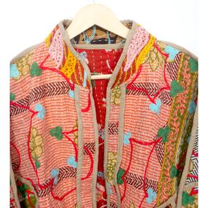 Wholesale 100% Cotton Quilted Kantha <b>Jacket</b> Multi-Colour Ethnic Denim Style Block Print <b>Mandarin</b> <b>Collar</b> Vintage Winter - Product Image 2