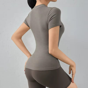 Vêtements de yoga pour femmes, t-shirt de sport à manches courtes, élastique et respirant, vêtements de course professionnels, vêtements de fitness - Product Image 4