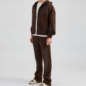 Conjunto de chándal vintage lavado para hombre con cremallera, chaqueta con capucha y pantalones de chándal de estilo urbano oversize, traje casual para correr con logo personalizado - Product Image 5