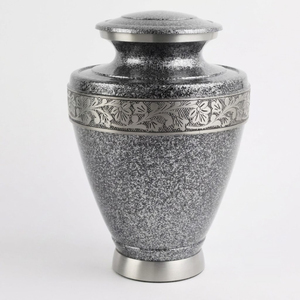 Urne funéraire en métal aluminium pour cendres humaines adultes, finition élégante en marbre gris, articles funéraires gravés, urnes commémoratives pour enterrement. - Product Image 1