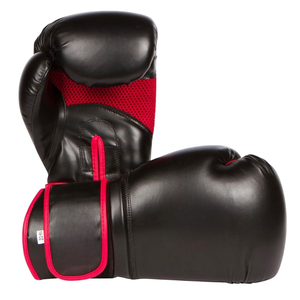 Gants de boxe en PU noir avec accents rouges, fermeture Velcro, équipement d'entraînement respirant pour adultes unisexe - Product Image 5