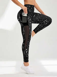 Ladies Mid Waist High Elastic Breathable <b>Seamed</b> Sports Leggings Fashionfully Fully Printed Discharge Printing Knitted Fabric - Product Image 5