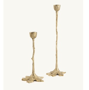 Antique Brass Botanical <b>Candle</b> Holder Textured Bud Taper Stand Set Elegant Metal Tree Root Candlestick Fireplace Mantel Decor - Product Image 2