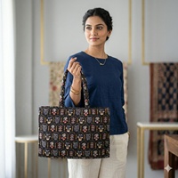 Sac fourre-tout en tissu de coton durable pour femmes, imprimé de fleurs noires, fermeture éclair, élégant, léger, écologique, pliable, grande capacité