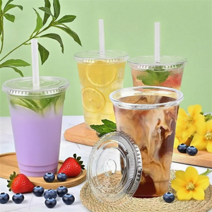 แก้ว PET/PLA ย่อยสลายได้ รีไซเคิลได้ ฝาปิด หลอดดูด ปลอดสาร BPA ป้องกันการรั่วซึม ใช้กับช่องแช่แข็งได้ ขนาด 8-300 มล. สำหรับกาแฟเย็น ใช้แล้วทิ้ง ทนทาน - Product Image 3