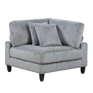 Set di Divani Modulari in Corduroy Grigio con Gambe in Legno Massello, 4 Pezzi, Cuscini Morbidi, Arredamento per Soggiorno - Product Image 6