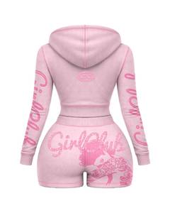 2026 Women's 2-Piece Street Sportswear Set Hooded Full-Sleeve T-Shirt and <b>Knee</b>-Length Shorts Breathable Non-Pilling - Product Image 3
