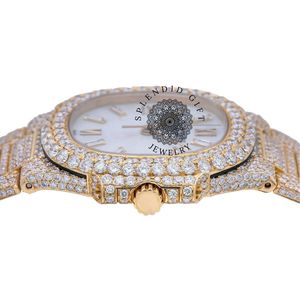Reloj de Lujo con Diamantes, Analógico de Cuarzo, Caja Plateada con Moissanita, Cristal de Zafiro, Cierre Oculto, Correa de 28mm para Hombre, 24cm, Movimiento ETA, 10m - Product Image 5