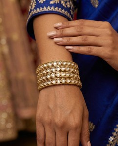 White Alloy Moon Design Kundan Stone Gold Plated <b>Bangle</b> <b>Set</b> Traditional Choodi Luxury Bridal Wedding Accessories Classic Indian - Product Image 5