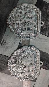 Silver Plated 4 Inch Shubh Labh Swastik Wall Hanging Plaque Metal Door Toran <b>Mandir</b> <b>Pooja</b> Diwali Festive Decor Artisan Pair - Product Image 3