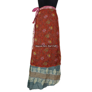 Falda Larga Envolvente Vintage de Verano Estilo Indio, de 2 Capas, Reversible, de Seda Mágica, Tipo Sari - Product Image 2