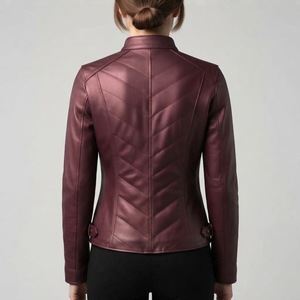 Chaqueta de Motociclista de Cuero PU para Mujer, Corte Ajustado, Manga Larga, Cierre de Cremallera, Cuello Alto, Ropa de Abrigo para Otoño - Product Image 5