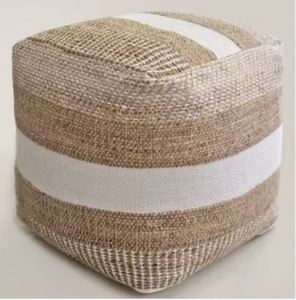 Pouf en tissu de bambou pour salon, motif feuillage, moderne et minimaliste, fait main, corde de coton, décoration murale mobile, rempli de billes en PU FSS - Product Image 2