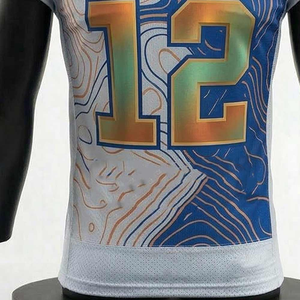 Camiseta de Fútbol Americano para Hombre, Verano, Número 12, Sublimada, Degradado Azul Naranja, Malla, Manga Corta, Cuello en V, Absorbe la Humedad, Ajuste Atlético - Product Image 5