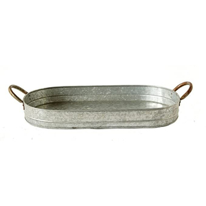 Galvanized Metal Serving <b>Tray</b> With Copper Trim And Metal Handles Oval Decorative Platter Perfect For Restaurant Hotel Event Use - Product Image 4