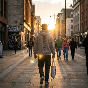 Custom <b>Men's</b> <b>White</b> Oversized Hoodie Vertical Back Logo Pullover Streetwear <b>Sweatshirt</b> - Product Image 4