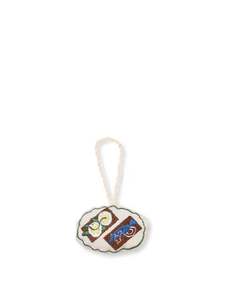 Porte-clés classique en toile tissée ronde avec motif brodé de poissons et d'œufs, motif circulaire, léger - Product Image 1