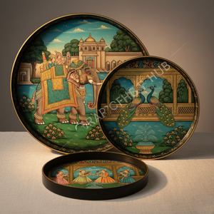 Haute qualité fait à la main MDF en bois émail rond plateau de service ensemble multicolore Premium décoratif thé café élégant grand plateau - Product Image 3