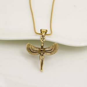 Gold Plated Winged <b>Angel</b> Pendant <b>Charm</b> Vintage Style Unisex Fashion Jewelry Alloy Necklace - Product Image 6