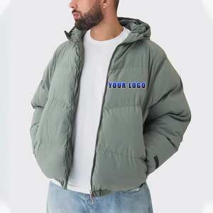 Men's Sage Green Hooded Puffer Jacket <b>Waterproof</b> Windproof Cotton <b>Padded</b> Winter <b>Coat</b> Full Zip Warm Outerwear - Product Image 3