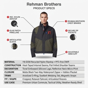 Chaqueta Cortavientos Personalizable para Hombre, de Nailon Reciclado, Corte Cuadrado, Impermeable, con Logotipo Personalizado, Estilo Urbano - Product Image 5