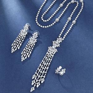 New Luxury <b>Silver</b> Moissanite Jewelry Set Cubic Zirconia <b>Long</b> Tassel Pendant Necklace Dubai Bridal Jewelry for Women's Wedding - Product Image 4
