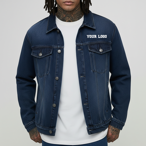 Chaqueta de Hombre 2026 OEM con Parche Personalizado, Logotipo Impreso por Transferencia de Calor, Botones, Estilo Desgastado, Mezclilla Gruesa, Lona de Algodón, Lavada - Product Image 5