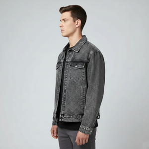 High Quality Custom Made 100% Cotton 14 OZ Denim Jacket Men's Custom Embroidery Front Contrast Stitched Breathable Eco-Friendly - Product Image 6