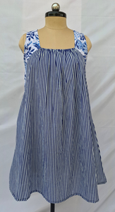 Blue <b>White</b> Floral Stripe Kaftan Gown Bandeau Neck Loose Fit Regular Fit Long <b>Maxi</b> Casual Summer Wear Simple Woven 1 Piece - Product Image 2