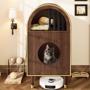 2-in-1 Cozy <b>Cat</b> Litter <b>Box</b> Enclosure Rectangle-shaped Cute Kitty Condo with Bed and Shelter Furniture for Two <b>Cats</b> - Product Image 1