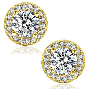 Pendientes Colgantes Halo con Incrustaciones de Moissanita, Chapados en Rodio Dorado, para Unisex, de Lujo - Product Image 1