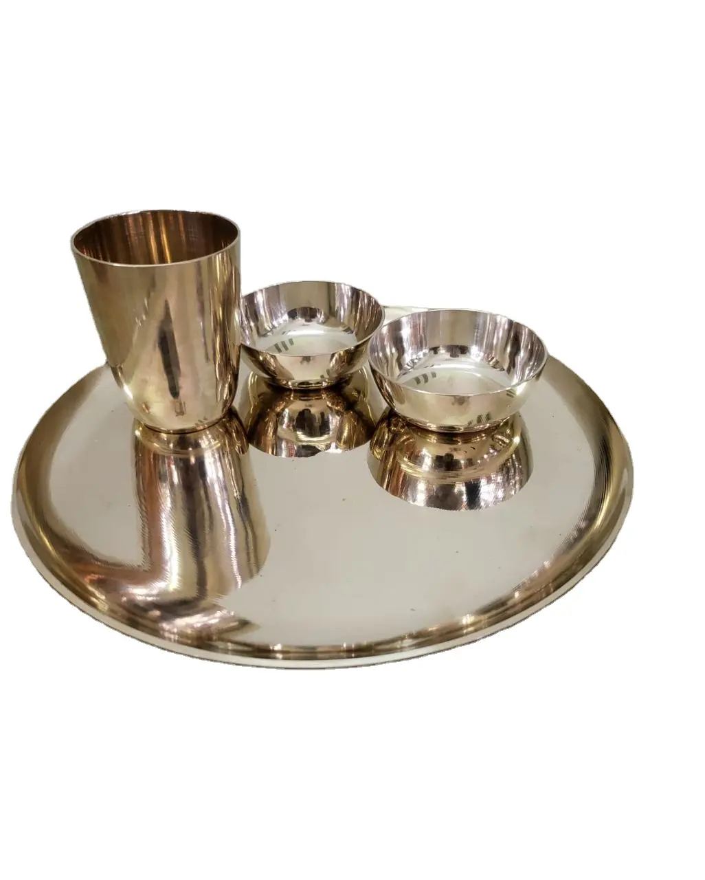 Premium Indian High Quality Pure Bronze Kansa Thali Set for dining Serving Tableware Consist Of Spoon Pudding Glass Thali Cheap